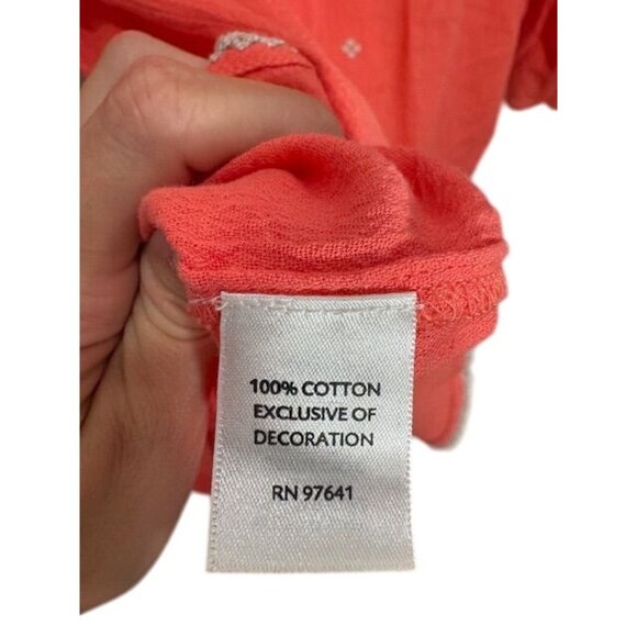 EUC J. Jill Coral XL Embroidered Button Front Top XL Missy 3/4-Sleeve - Picture 9 of 10